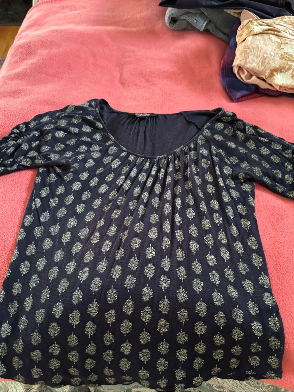 Lucky Brand Navy Scoop Neck Printed Tunic